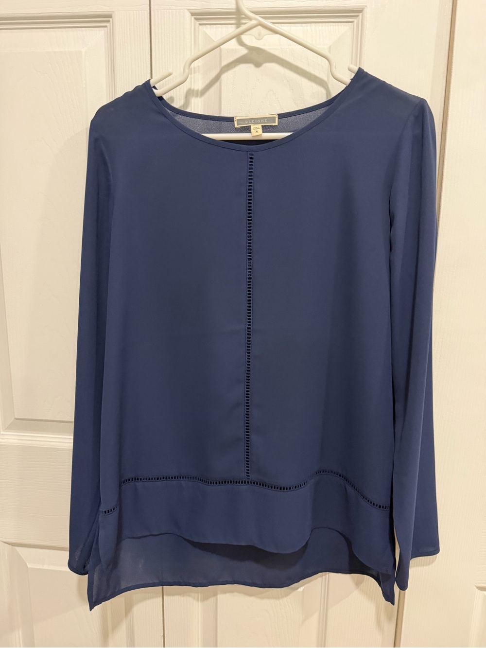 Pleione Midnight Blue Long-Sleeve Chiffon Blouse